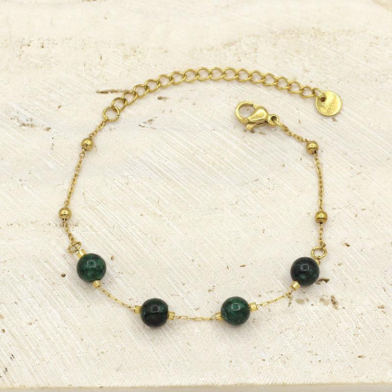Women s Stainless Steel 14K Gold Natural Stone Bead Bracelet - European & American Niche Design Fashion Jewelry