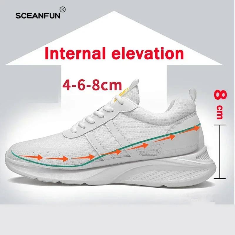 Genuine Leather Elevator Shoes Height Increased Shoes For Men Sneakers Increasing Shoes Man Shoes Breathable 6-8Cm Heightening