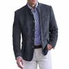 Men's Suede-Look Blazer Stand Collar Single Breasted Smart Casual Jacket