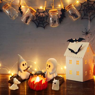 Halloween Home Decor Coffee Table Ornaments Flickering Flame Night Light Cat Dog Ghost Statue Small Horror Ghost Ornaments