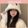 Stylish Plush White Fisherman Hat With Bow For Women Perfect For Fall Winter