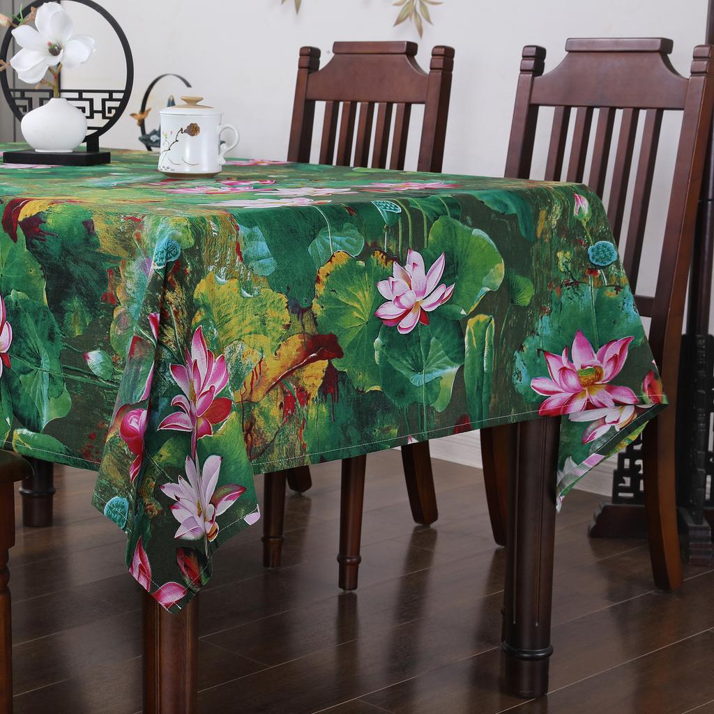 Față de masă din bumbac retro 180G cu imprimare digitală, pictură cu cerneală, decorare, față de masă, restaurant, hotel