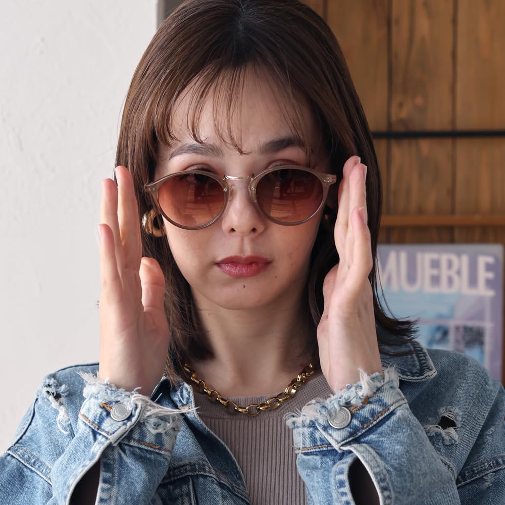 Clear Milky Khaki x Brown Half Fashion Glasses Sunglasses for Men and Combination UV Clear Colored Stylish Round [FashionBerry] 23. Boston-style