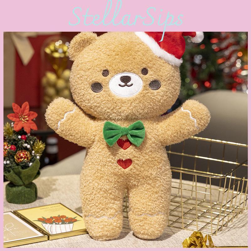Christmas Bear Plush Toy Doll With Santa Hat For Holiday Decor