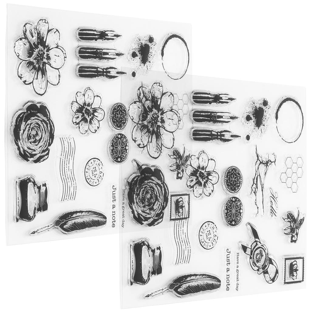 2 Set Vintage Clear Stamp Card Making DIY Scrapbooking Transparent Craft Modifications