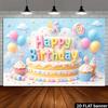 2D Pastel Happy Birthday Backdrop with Cake Photography Background