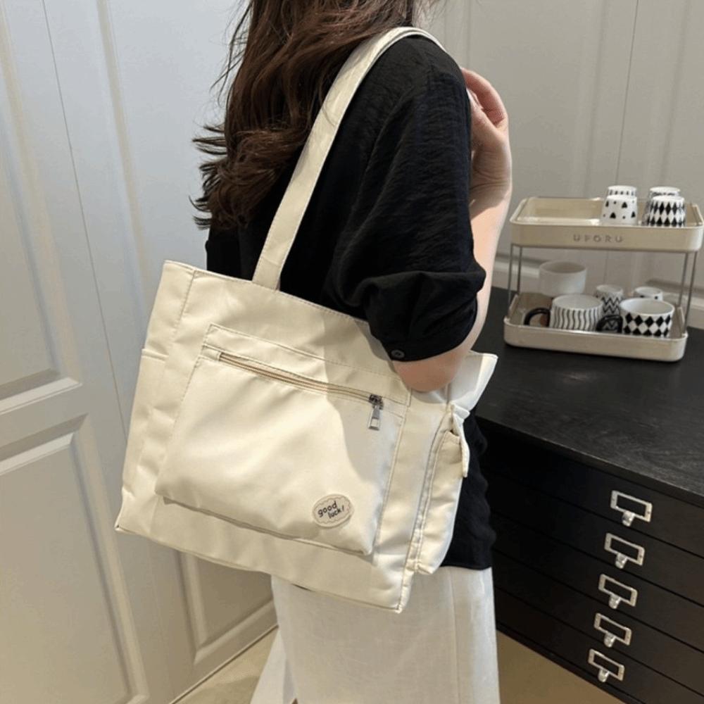 Light Weight Large Capacity Tote Bag Solid Color Student Handbag Trendy Women's Shoulder Bag  Girls