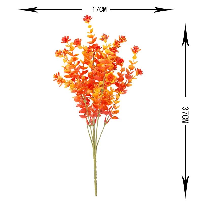 10Pcs Artificial Fall Plants Plastic Fake Eucalyptus Shrubs Outdoor Plant for Garden Home Autumn Decoration Festival Party Decor