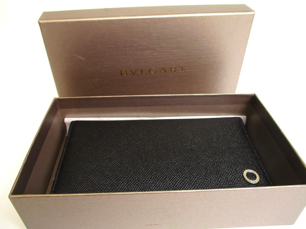 Authentic BVLGARI Man Black Leather Flap BIfold Long Wallet #a897  Refurbished