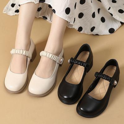 Genuine Leather Is Not Tired Of Feet, Mary Jane Women'S Shoes, Spring Soft Leather Soft-Soled Single Shoes With Skirts, Thick Heels Leather Shoes