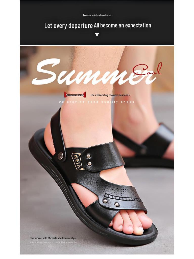 2025 Heren Slijtvaste Bruine Leren Sandalen - Jeugdtrend, Antislip, Ademend, Zomer Strand Schoenen.