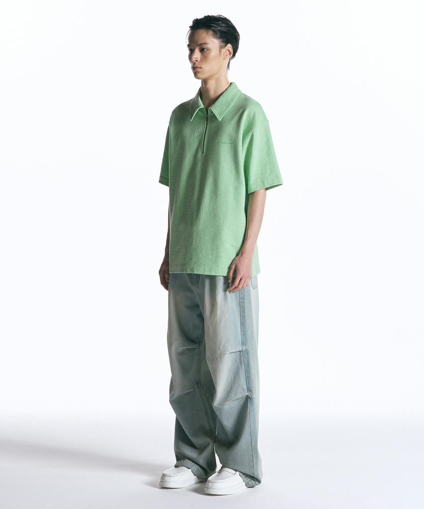 INSILENCE Textured Half-Zip Polo Lime Green
