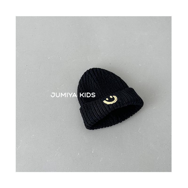 Children's Hats Autumn and Winter New Baby Knitted Pullover Hats for Boys and Girls Smiling Face Ear Protection Hats