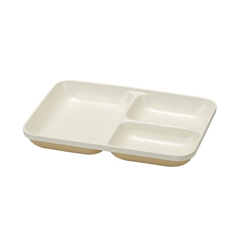 Miyamoto Sangyo caliner. Stackable Divided Plate, White/Beige, Size: Approx. W21.5 D15.5 H2.7, 141290