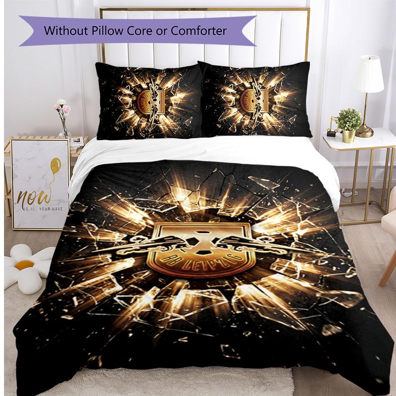 RB Leipzig Football Printed 3 Pieces Bedding Set, Comfortable Skin Friendly Bedroom Duvet Cover Set