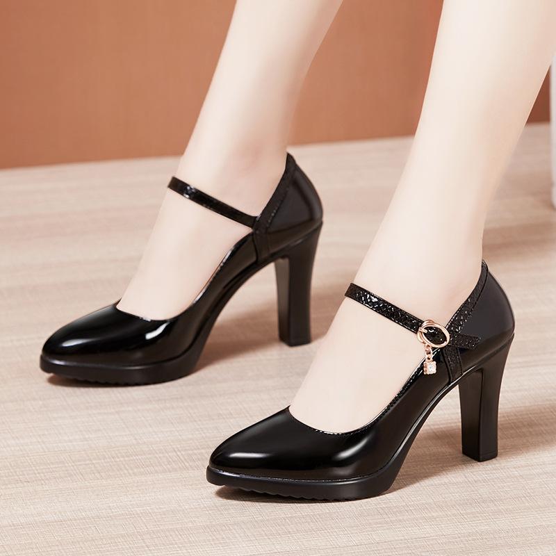 Fashion GKTINOO Lady Pumps Pointed Toe Office Lady Pumps Buckle Strap Platform High Heels Women Shoes Plus Size Genuine Leather Shoes