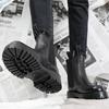 2025 Frühling Herbst Echte Lederschuhe Herren Chelsea Boots Flache Rutschfeste Stiefeletten Rindsleder Herrenschuhe Reines Schwarz D350
