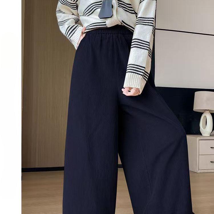 2025 Autumn/Winter Plus Velvet Corduroy Patchwork High Waist Wide-Leg Casual Pants