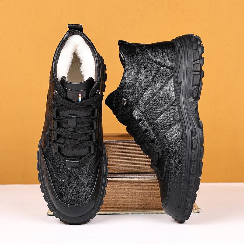Winter new leather men s shoes thickened warm high-top cotton shoes fashionable snow boots casual versatile men s shoes 38