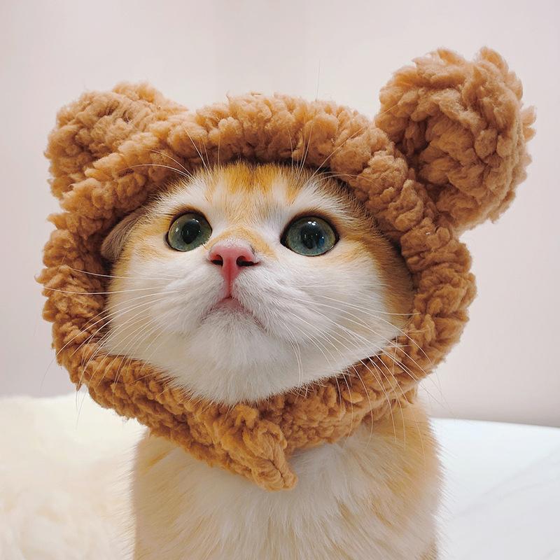 Pet Cats, Rabbit Ears, Teddy Bear Pet Hats, Funny Headwear and Dressing Up Headgear Little Bear Style
