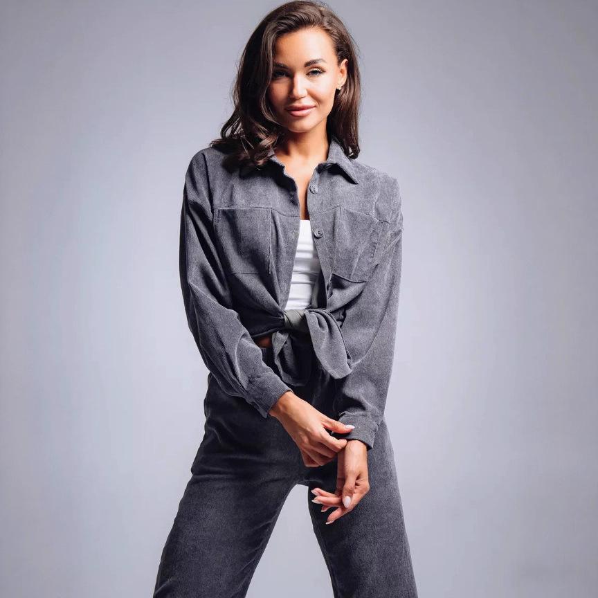 2025 Retro Plus Size Women's Corduroy Shirt and Pants Set