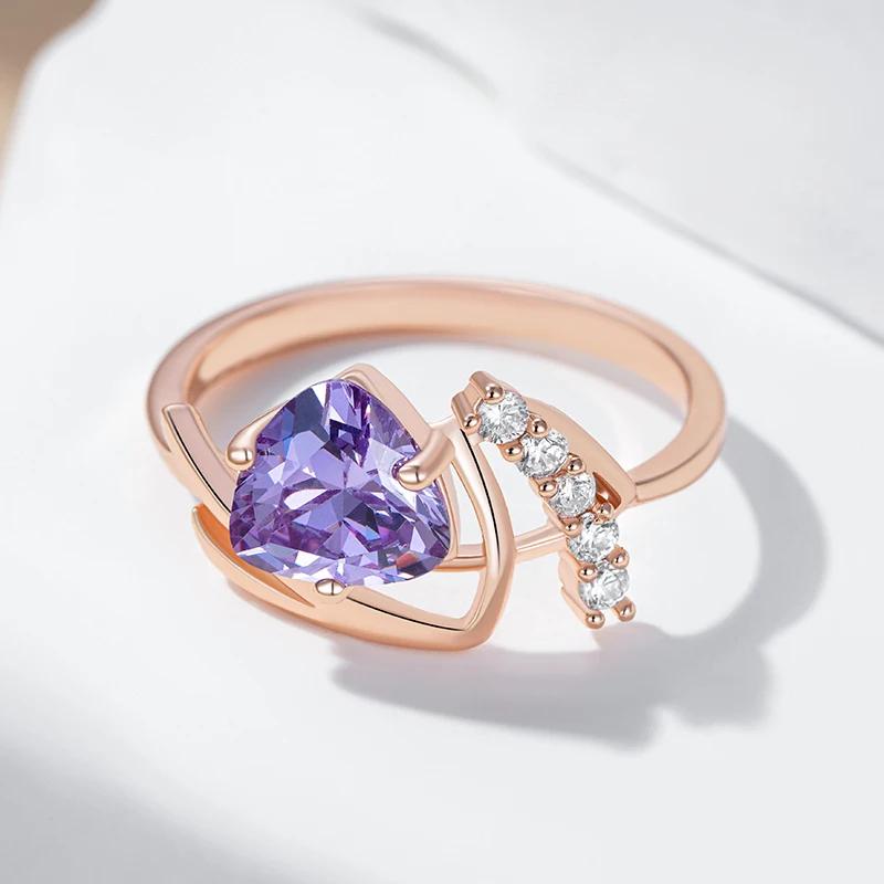 Geometric Purple Zircon Elegant Golden Rings for Women Fashion Accessories Personality Costume Jewelry
