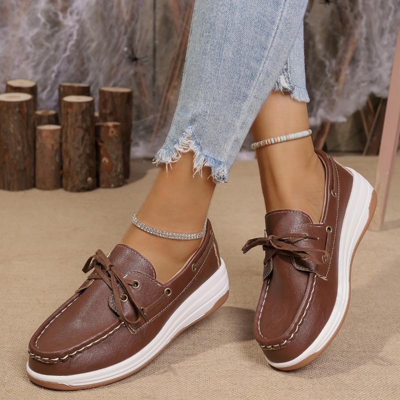 2024 Autumn New Women's Loafers Brand Fashionable Formal Casual High-quality Women's Lace-up Low-cut Flat Shoes