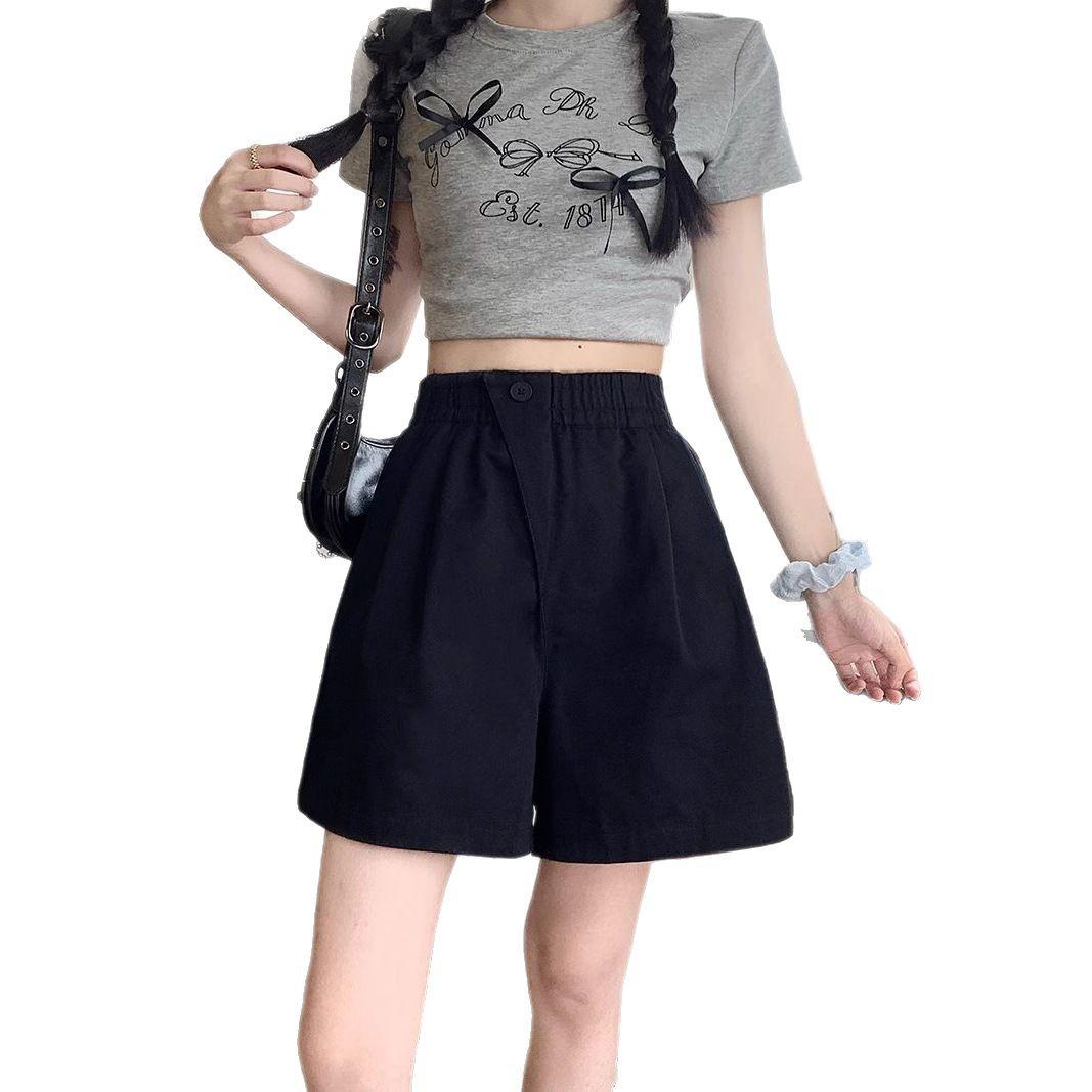 

Розовые летние широкие шорты для женщин с дизайном Small Person, эластичные повседневные спортивные брюки с высокой талией и одной пуговицей для женщин 4XL