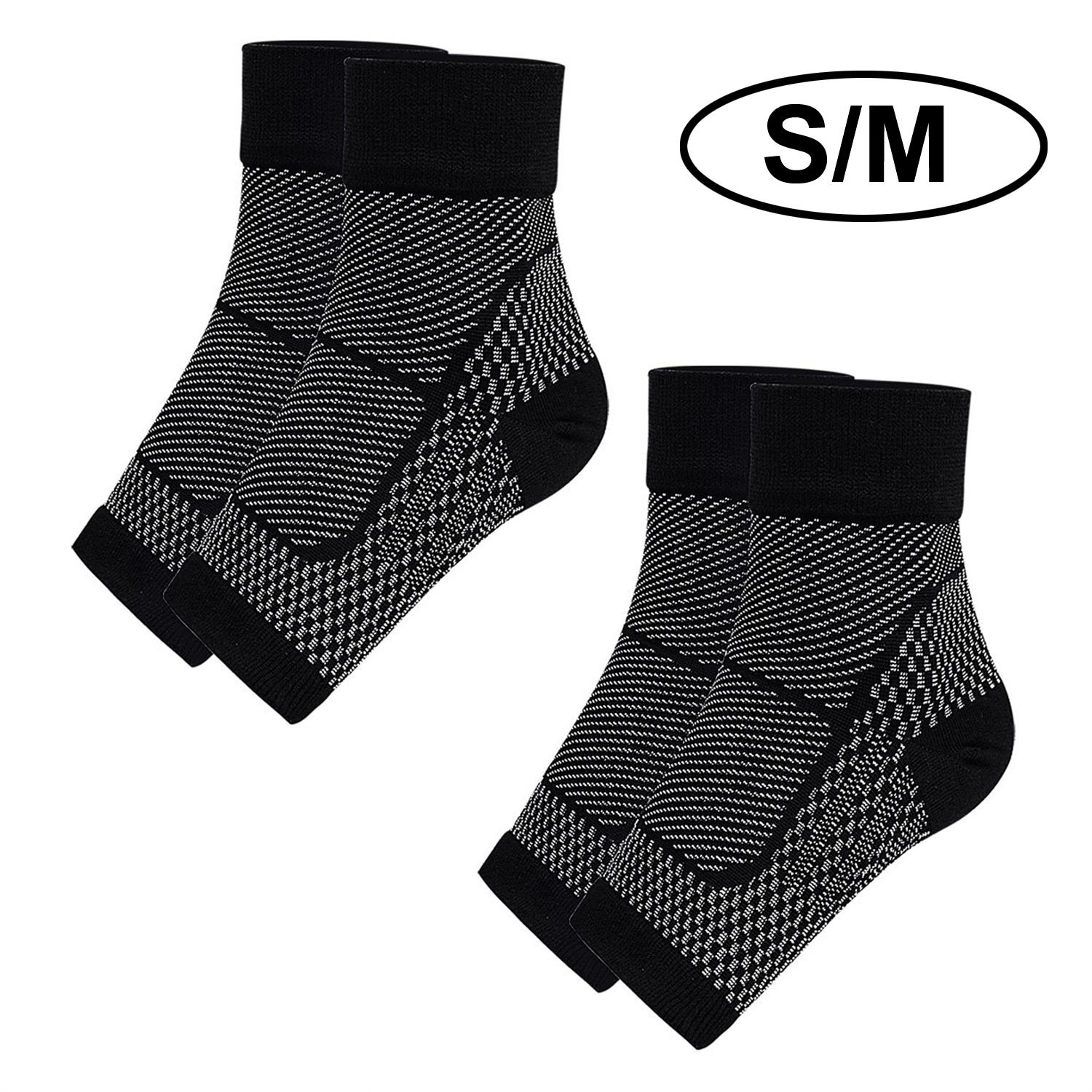 

2 пары компрессионных носков для голеностопа, для облегчения боли в подошве - носки для мужчин и женщин, поддержка свода стопы - открытые рукава для пальцев ног S/M чёрный
