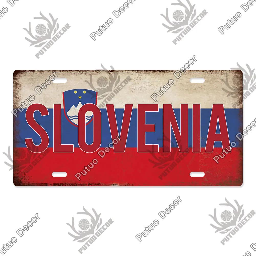 Putuo Decor National Flag Metal Sign Licenses Plate Plaque Metal Vintage for Garage Bar Pub Living Room Kitchen Wall Decoration