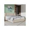Lit - MUVOE - 140x190 - Rembourré - Noir et Beige - Coffre de rangement hydraulique