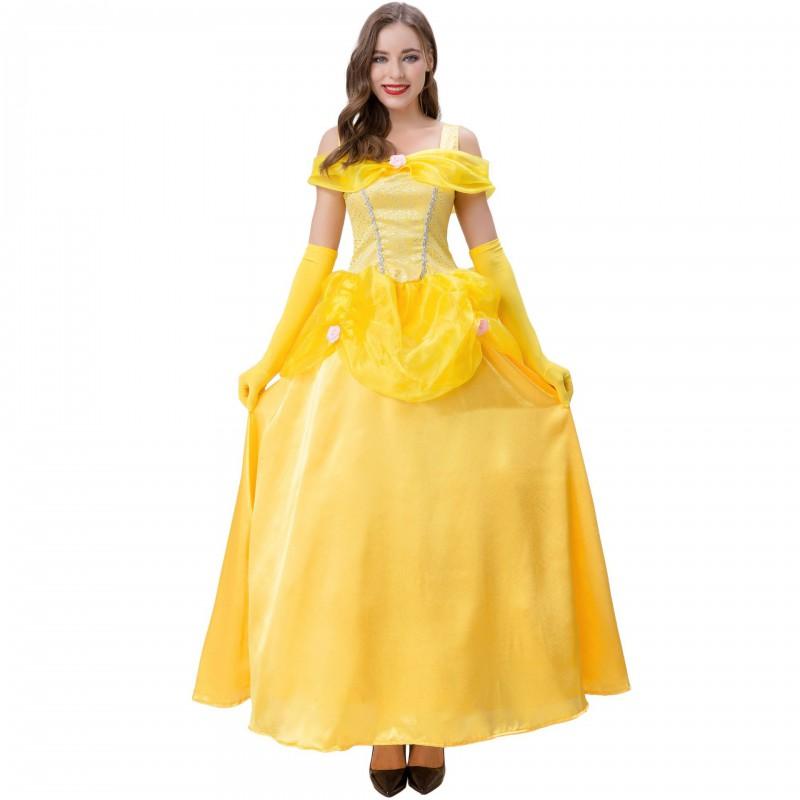 S-XXL Snow White Dress Party Stage Costume Halloween Belle Beauty Beast Cosplay Women
