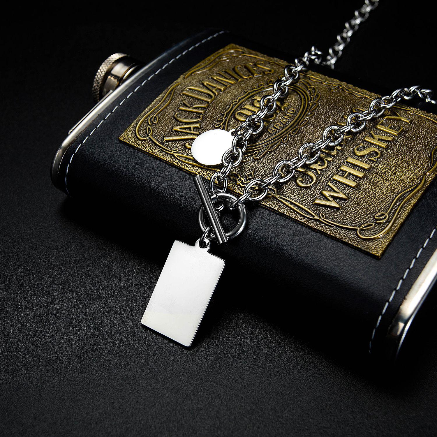 

Geometric Street Style Unisex Necklace: Round & Square Tag Mix, Titanium Steel Pendant