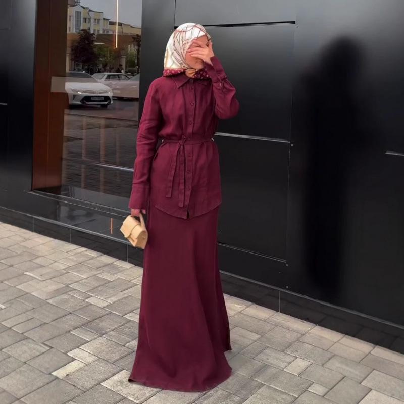 

2025 Autumn Elegant Purple Long Sleeve Tie-up Dress S