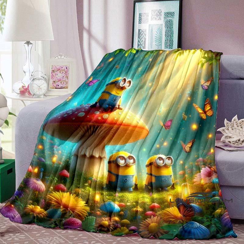 Kawaii (Minions) Cartoon Blanket with Big Eyes, Soft and Comfortable Flannel Blanket Suitable for Travel and Home Use.