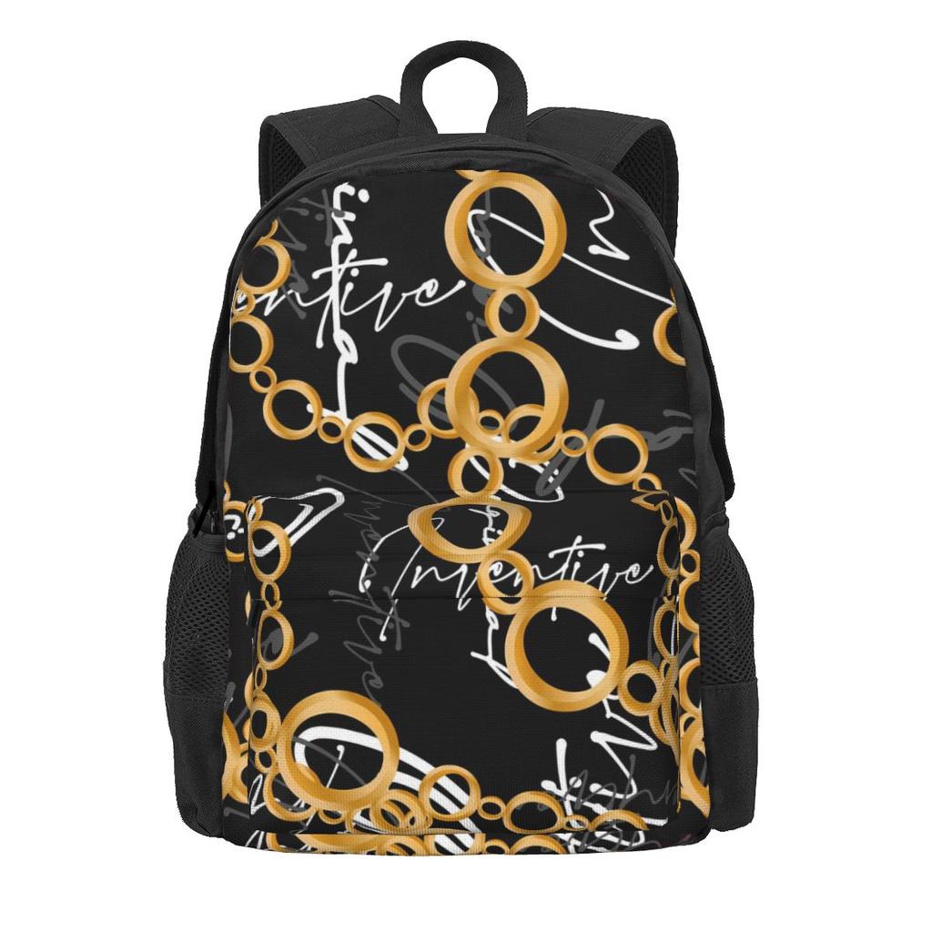 Gold Chains Backpack Teen Palm Leaf Print Large Backpacks Polyester Funny School Bags Camping Colorful Rucksack
