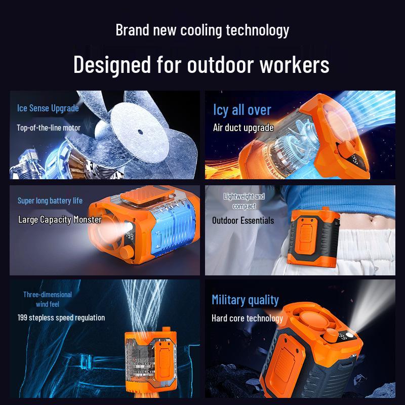 Portable Waist Fan for Outdoor, Construction, and Camping - Long Battery, Strong Wind