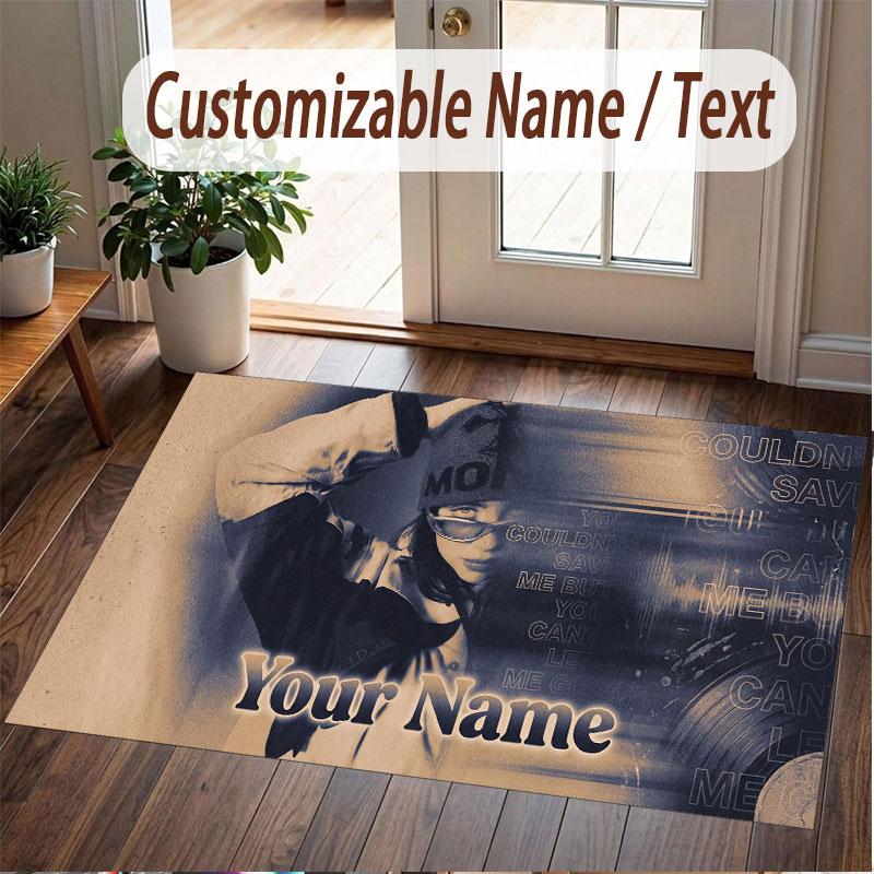 Custom Rug Billie Eilish Pattern Print Name Text Soft Non‑Slip Floor Carpet for Home Indoor Decoration