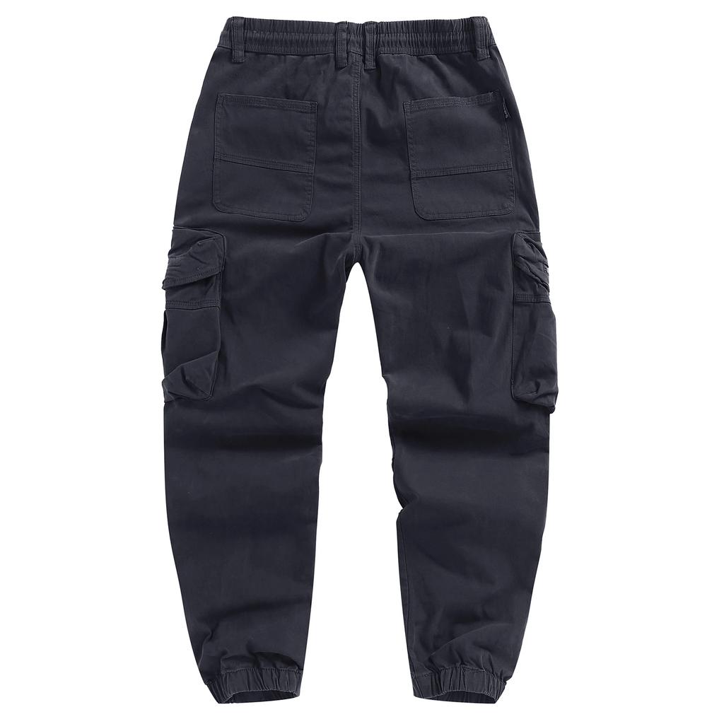 Men's Solid Color Safari Style Casual Pants Fashion Multi-Pockets Zipper Fly Full Length Trouses Men Breathable Jogging Pants