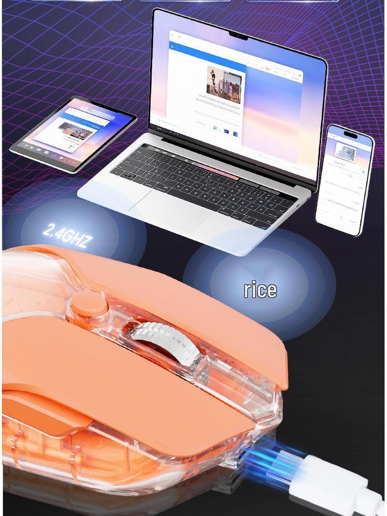 Transparent Luminous Wireless Mouse with Dual-Mode, Marquee Effect, and Magnetic Detachable Feature