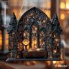 1pc Halloween Gothic House Hanging Decor Acrylic Building Shape with Book & Lantern Design Window Pendant Art Wall Ornament for Home