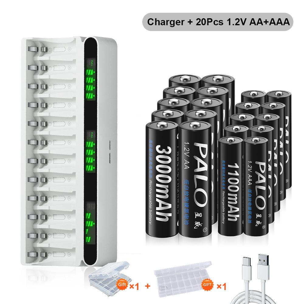 PALO 1.2V AA &AAA Ni-MH Dobíjecí Baterie Baterie 3000mAh &1100mAh 2A 3A Baterie +12 Slotů LCD USB 1.2V AA AAA NIMH NI-CD Nabíječka Baterií