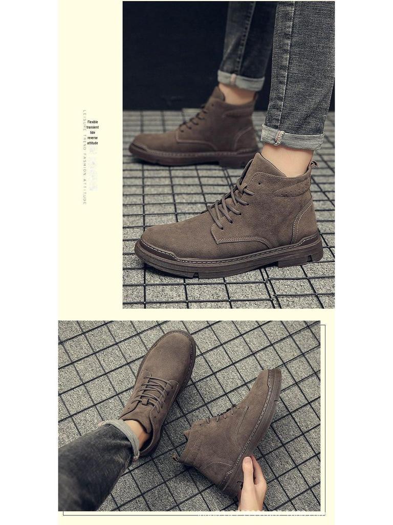 Men's Black Lace-Up Round Toe Winter Martin Boots