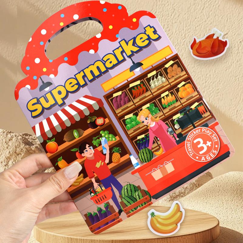 1 Book Jelly Sticker Book Quiet Book DIY Fun for Children's Scene Stickers Repeatedly Paste Puzzle Sticker Book