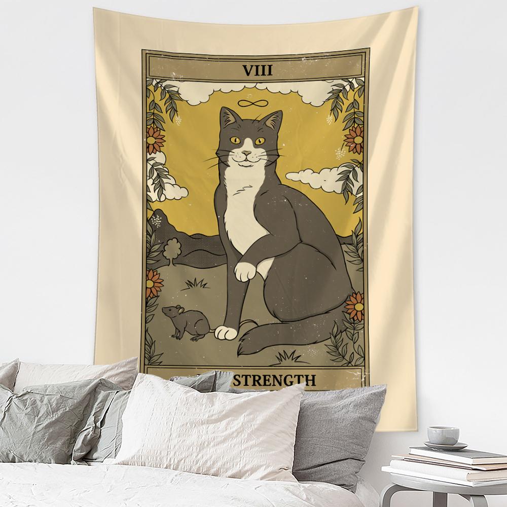 Cat Coven Tapestry Printed Witchcraft Hippie Tapiz Wall Hanging Bohemia Mandala Art Aesthetic Room Decor