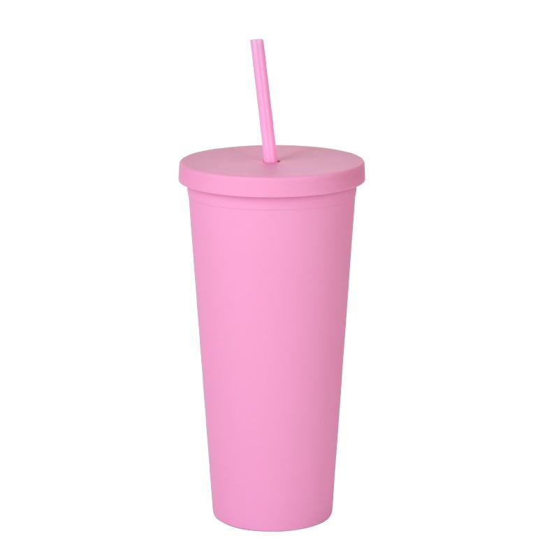 Doppelschichtiger Plastikbecher mit Strohhalm 22oz Großvolumiger Outdoor-Matt-Wasserbecher