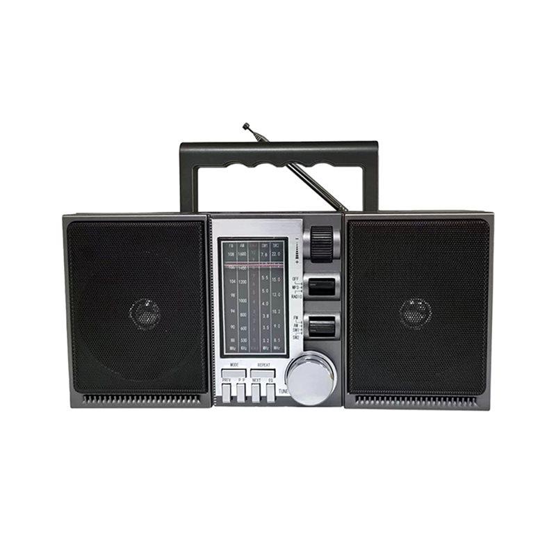 

ABUO-Retro Style Full-Band FM/AM/SW1-2 4 Band Receiver Card Portable Rechargeable Radio Bluetooth Speaker USB TF MP3 Player US P чорний