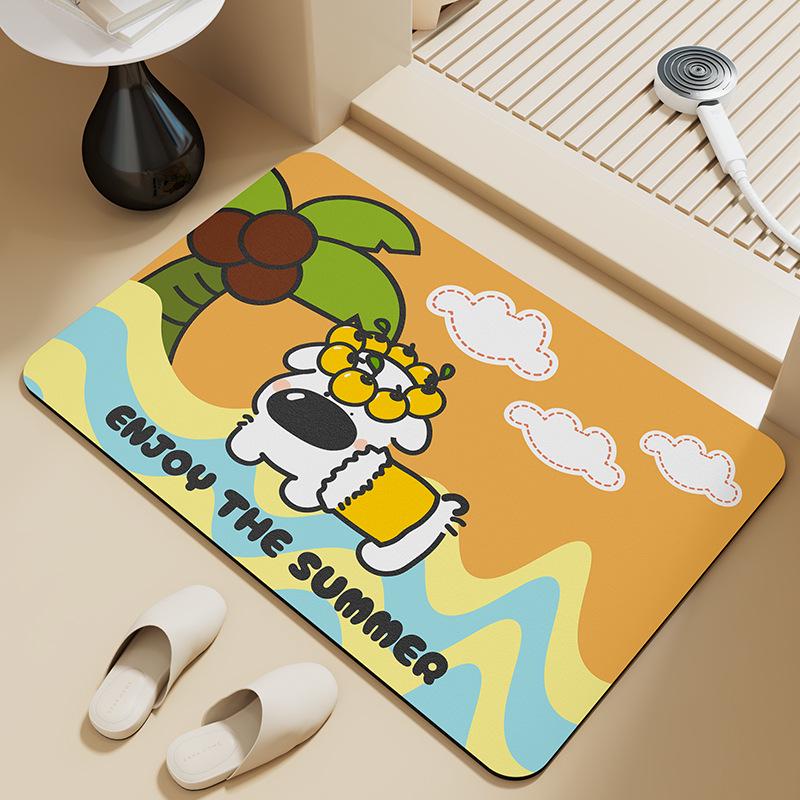 Little Apple Cute Diatom Mud Bath Mat: Quick-Drying, Non-Slip, Water-Absorbent Floor Pad for Easy Cleaning.