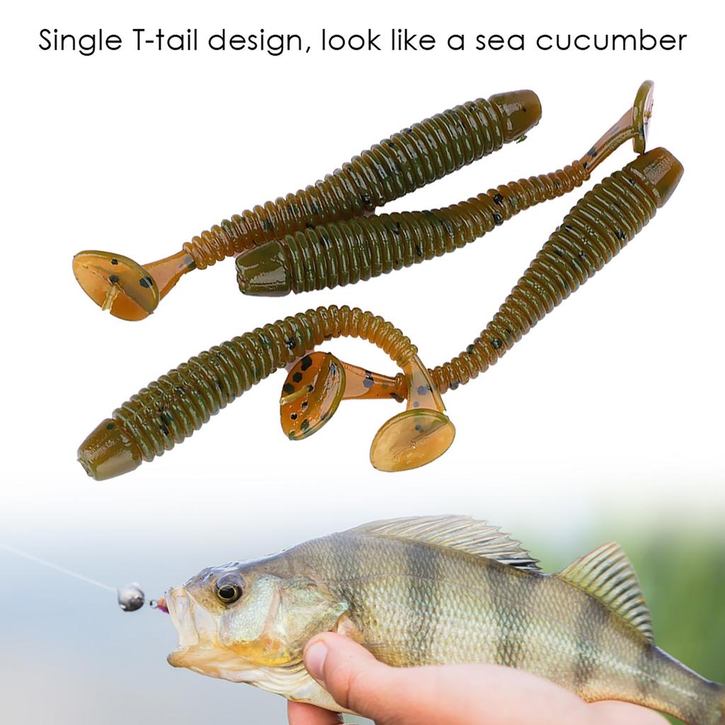 50PCS 5cm Soft Plastic Fishing Lures T tail Grub Worm Baits Fish Tackle Accessory Black