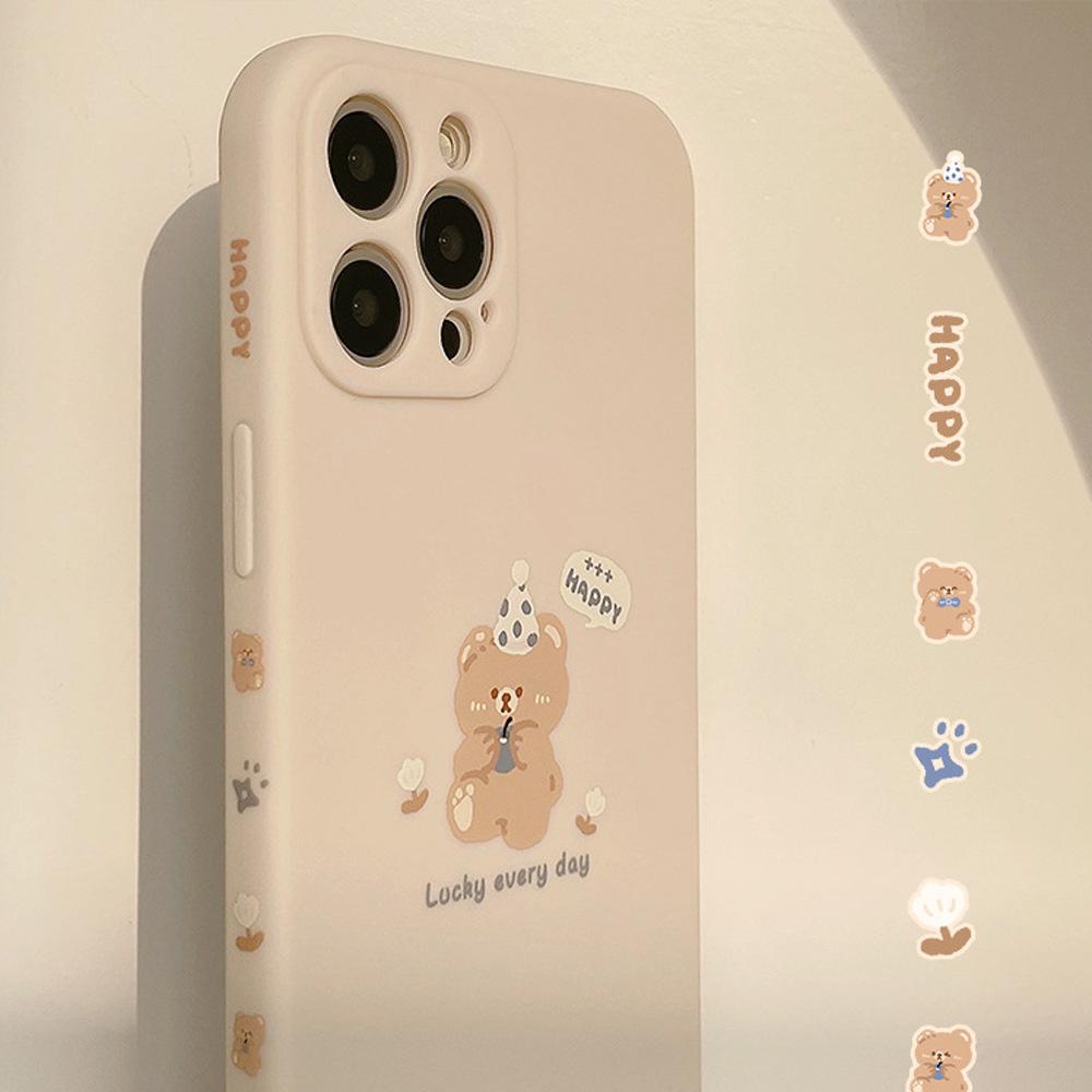 Cartoon Bear IPhone 15 Apple Phone Case 13Promax All Inclusive 16 Soft Case X Suitable for 14pro Side
